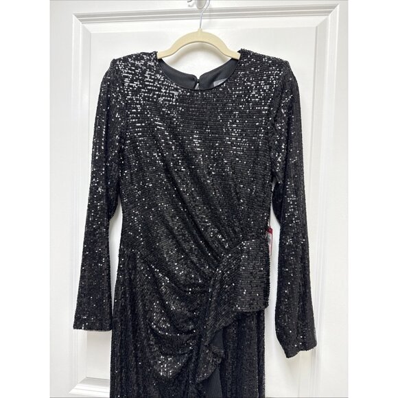 Vince Camuto Size 10 Black Ruffle Sequin Formal Gown Dress Cocktail Wedding NWT￼ - Picture 4 of 8